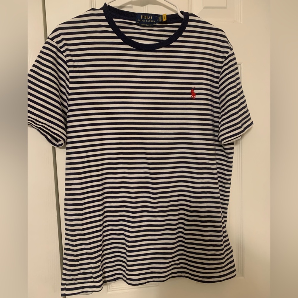 polo Ralph Lauren tee shirt - navy/ white stripped size large